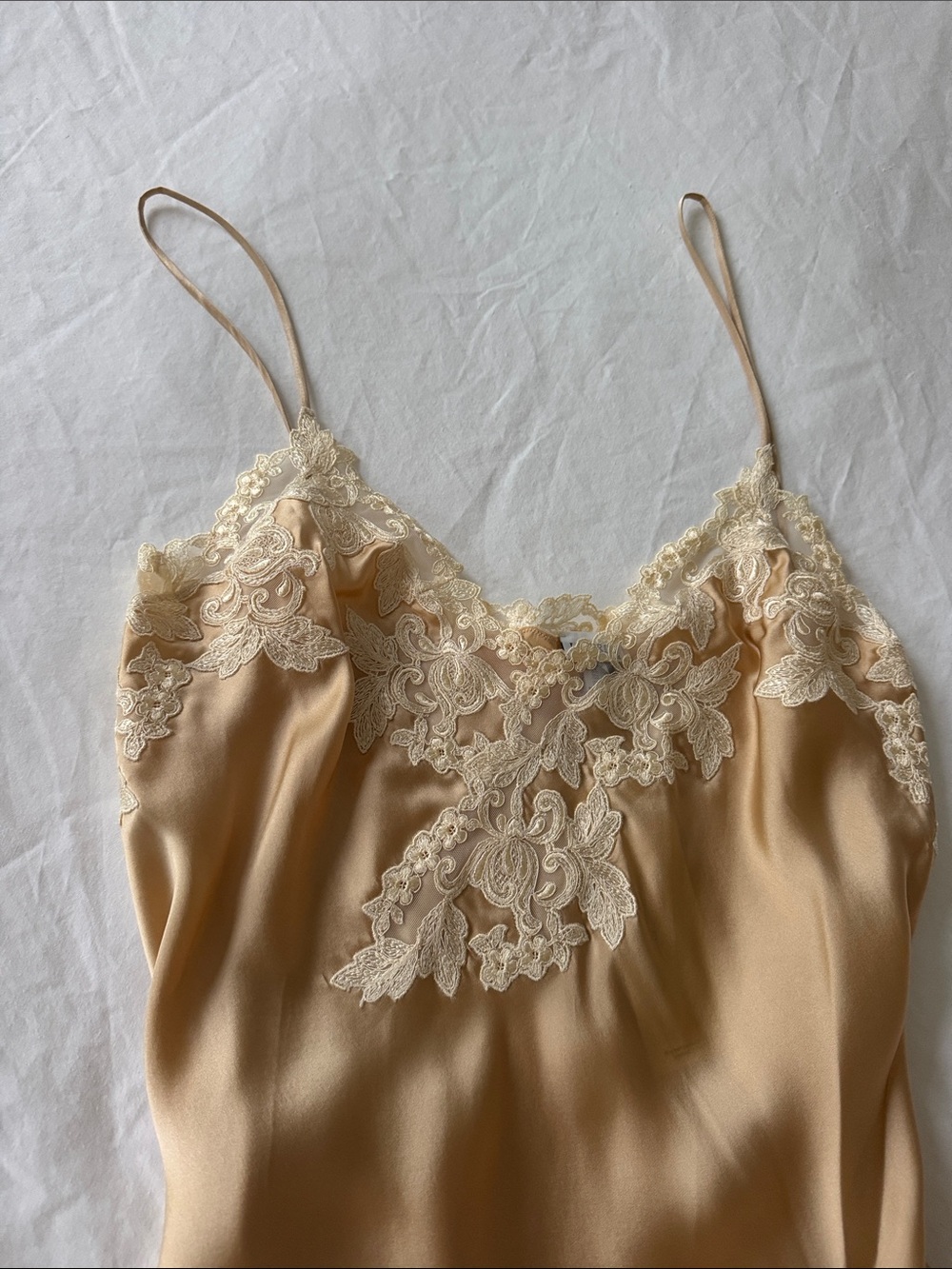 La Perla Champagne Satin Lace-Trim Chemise - Picture 2 of 6
